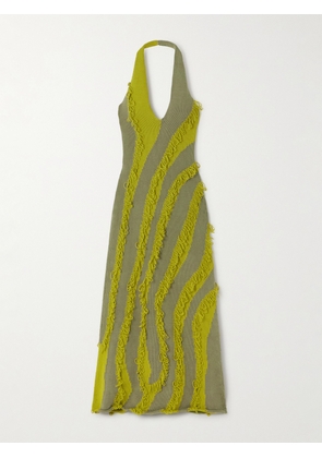 Diotima - Roaring Striped Fringed Cotton-blend Halterneck Maxi Dress - Multi - 1,2,3