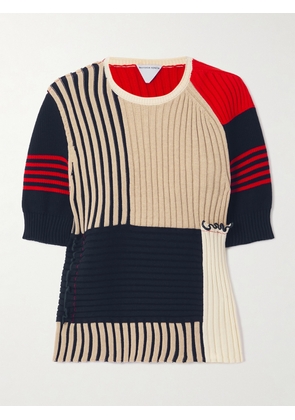 Bottega Veneta - Patchwork Ruffled Striped Ribbed Cotton Sweater - Multi - XXS,XS,S,M,L
