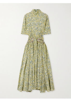 Bottega Veneta - Embellished Gathered Pleated Floral-print Crepe Turtleneck Midi Dress - Multi - IT40