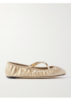 Dolce & Gabbana - Gathered Satin Mary Jane Ballet Flats - Cream - IT35,IT36,IT37,IT38,IT39,IT40,IT41