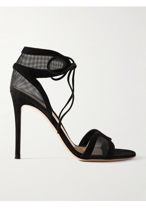 Gianvito Rossi - Falene 110 Suede-trimmed Tulle Sandals - Black - IT36,IT36.5,IT37,IT37.5,IT38,IT38.5,IT39,IT39.5,IT40,IT40.5,IT41,IT41.5,IT42
