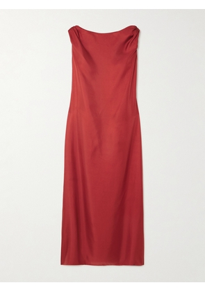 Loulou de Saison - Moun Knotted Draped Silk-twill Midi Dress - Red - x small,small,medium,large,x large