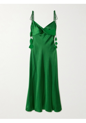 Self-Portrait - Appliquéd Georgette-trimmed Draped Satin Midi Dress - Green - UK 4,UK 6,UK 8,UK 10,UK 12,UK 14,UK 16