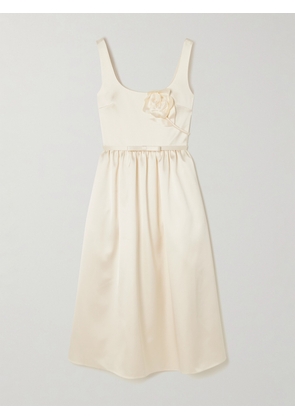 Self-Portrait - Appliquéd Belted Satin Midi Dress - Cream - UK 4,UK 6,UK 8,UK 10,UK 12,UK 14,UK 16