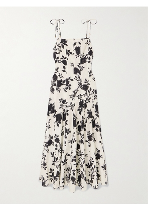 Self-Portrait - Floral-print Linen And Cotton-blend Midi Dress - Off-white - UK 4,UK 6,UK 8,UK 10,UK 12,UK 14,UK 16