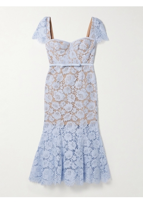 Self-Portrait - Belted Corded Lace Midi Dress - Blue - UK 4,UK 6,UK 8,UK 10,UK 12,UK 14,UK 16
