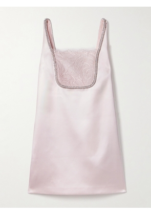 Self-Portrait - Embellished Lace-trimmed Duchesse-satin Mini Dress - Pink - UK 4,UK 6,UK 8,UK 10,UK 12,UK 14,UK 16