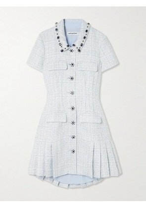 Self-Portrait - Crystal-embellished Metallic Bouclé-tweed Mini Dress - Blue - UK 4,UK 6,UK 8,UK 10,UK 12,UK 14,UK 16