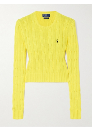 Polo Ralph Lauren - Logo-embroidered Cropped Cable-knit Cotton Sweater - Yellow - xx small,x small,small,medium,large,x large