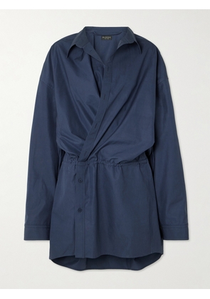Balenciaga - Asymmetric Gathered Cotton-poplin Mini Shirt Dress - Blue - FR 36,FR 38,FR 40