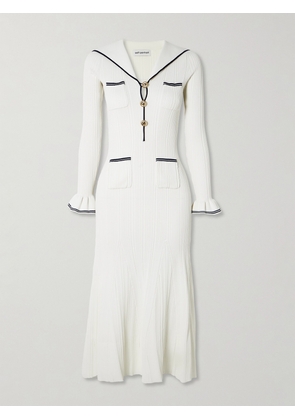 Self-Portrait - Striped Ribbed-knit Midi Dress - White - x small,small,medium,large