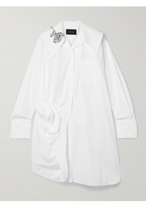 Simone Rocha - Embellished Gathered Cotton Shirt Dress - White - UK 4,UK 6,UK 8,UK 10,UK 12,UK 14