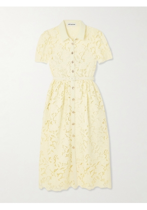 Self-Portrait - Belted Corded Lace Midi Dress - Yellow - UK 4,UK 6,UK 8,UK 10,UK 12,UK 14,UK 16