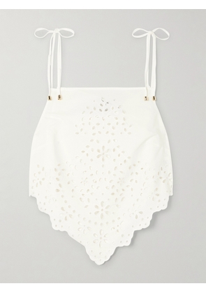 Self-Portrait - Cropped Broderie Anglaise Cotton Camisole - White - UK 4,UK 6,UK 8,UK 10,UK 12,UK 14,UK 16