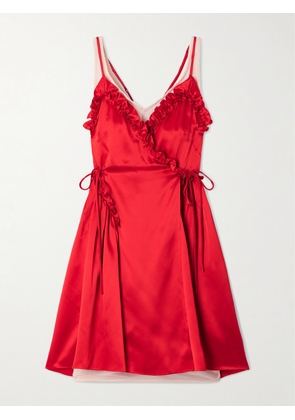 Simone Rocha - Ruffled Pleated Jersey-trimmed Silk-satin Mini Dress - Red - UK 4,UK 6,UK 8,UK 10,UK 12,UK 14
