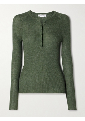 Gabriela Hearst - Anges Ribbed-knit Cashmere, Silk And Hemp-blend Henley Top - Green - x small,small,medium,large,x large