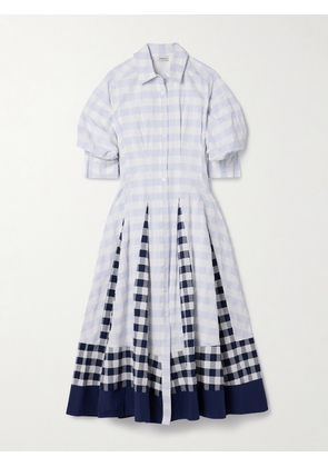 SIMKHAI - Jazz Frayed Paneled Checked Cotton-voile Midi Shirt Dress - Blue - x small,small,medium,large,x large