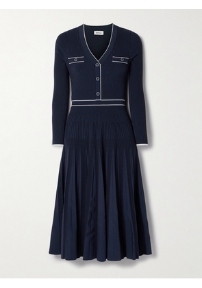 SIMKHAI - Heloisa Pleated Striped Ribbed-knit Midi Dress - Blue - x small,small,medium,x large