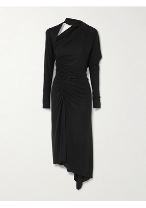 Victoria Beckham - Asymmetric Cutout Ruched Stretch-jersey Midi Dress - Black - UK 4,UK 6,UK 8,UK 10,UK 12,UK 14