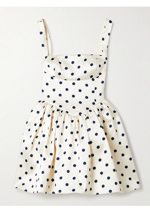 Self-Portrait - Pleated Polka-dot Duchesse-satin Mini Dress - Cream - UK 4,UK 6,UK 8,UK 10,UK 12,UK 14,UK 16