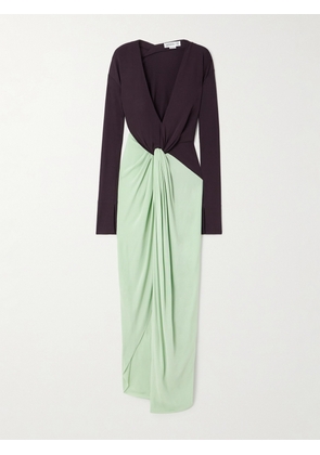Victoria Beckham - Knotted Gathered Two-tone Jersey Gown - Purple - UK 4,UK 6,UK 8,UK 10,UK 12,UK 14