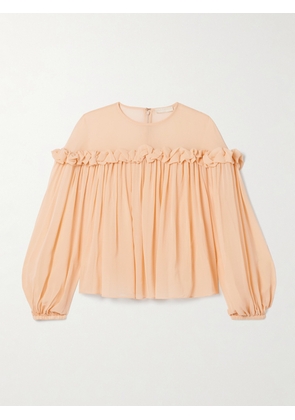 Ulla Johnson - Peggy Ruffled Gathered Silk Crepe De Chine Blouse - Orange - US0,US2,US4,US6,US8,US10,US12,US14,US16