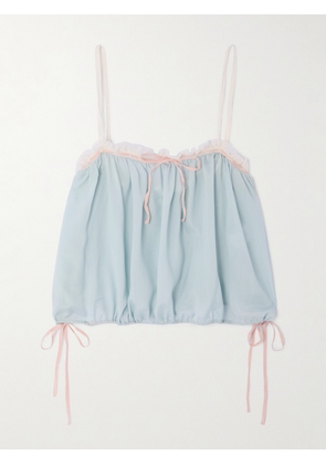 Chloé - Bow-detailed Ruffled Silk Camisole - Blue - FR 34,FR 36,FR 38,FR 40,FR 42,FR 44