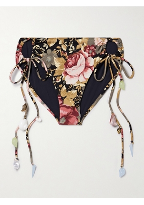 Chloé - Embellished Floral-print Bikini Briefs - Black - FR 34,FR 36,FR 38,FR 40,FR 42,FR 44