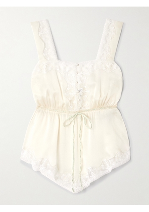 Chloé - Lace-trimmed Silk-charmeuse Top - Ivory - FR 34,FR 36,FR 38,FR 40,FR 42,FR 44