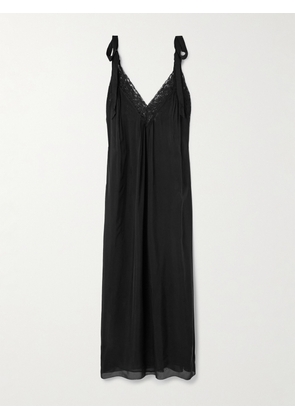 Chloé - Lace-trimmed Organic Silk-charmeuse Midi Dress - Black - FR 36,FR 38,FR 40,FR 42,FR 44,FR 46