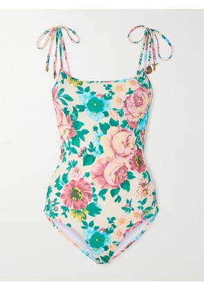 Chloé - Embellished Floral-print Swimsuit - Blue - FR 34,FR 36,FR 38,FR 40,FR 42,FR 44,FR 46