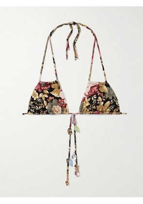 Chloé - Embellished Floral-print Triangle Bikini Top - Black - FR 34,FR 36,FR 38,FR 40,FR 42,FR 44