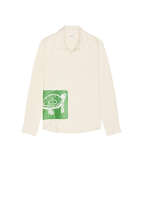 FLANEUR Embroidered Turtle Shirt in Cream. Size L. Also in S, M.