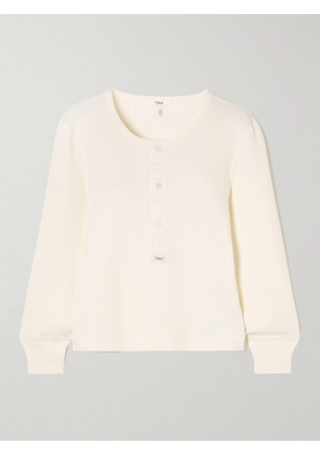 Chloé - Ribbed Cotton-jersey Henley Top - Cream - x small,small,medium,large,x large