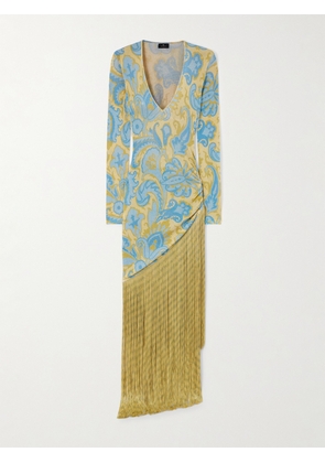 Etro - Fringed Printed Metallic Knitted Dress - Yellow - IT36,IT38,IT40,IT42,IT44,IT46,IT48