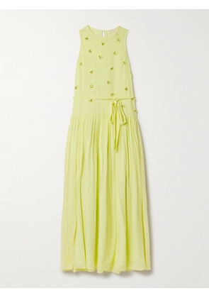 Ulla Johnson - Eleni Belted Embellished Silk-georgette Maxi Dress - Yellow - US4,US6,US8,US10