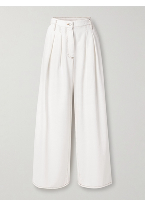 Dries Van Noten - Pleated Denim Wide-leg Pants - White - x small,small,medium,large