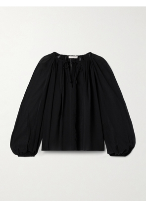 Ulla Johnson - Safa Gathered Silk Crepe De Chine Blouse - Black - US0,US2,US4,US6,US8,US10,US12,US16