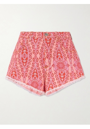 Etro - Frayed Paisley-print Denim Shorts - Pink - 24,25,26,27,28,29,30,31,32,33,34