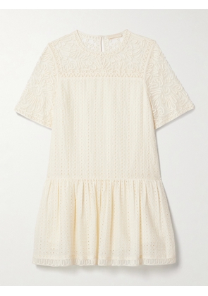 Ulla Johnson - Gabi Tulle-trimmed Broderie Anglaise Cotton And Silk-blend Mini Dress - Ivory - US00,US0,US2,US4,US6,US8,US10
