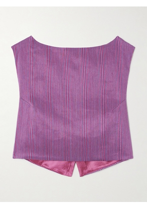 DESTREE - Richard Veil Striped Linen-blend Top - Purple - x small,small,medium,large