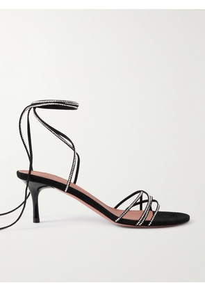 Amina Muaddi - Lori Lace Up Crystal-embellished Suede Sandals - Black - IT36,IT36.5,IT37,IT37.5,IT38,IT38.5,IT39,IT39.5,IT40,IT40.5,IT41,IT41.5,IT42