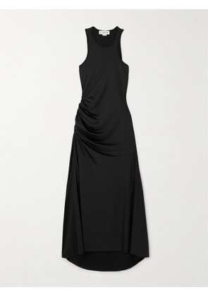 Victoria Beckham - Asymmetric Ruched Satin-jersey Midi Dress - Black - UK 4,UK 6,UK 8,UK 10,UK 12,UK 14,UK 16