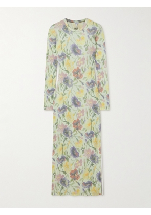 LOEWE - Floral-print Ribbed Silk And Cotton-blend Midi Dress - Green - x small,small,medium,large