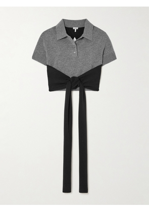 LOEWE - Cropped Open-back Tie-front Wool-blend Polo Shirt - Gray - x small,small,medium,large