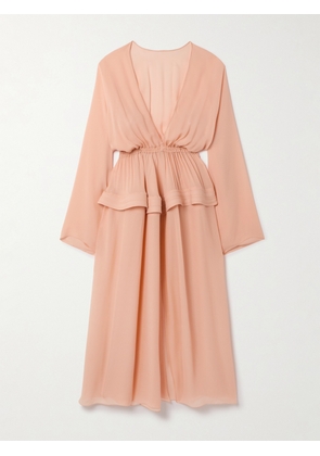 Alaïa - Gathered Georgette Peplum Midi Dress - Orange - FR 34,FR 36,FR 38,FR 40,FR 42,FR 44