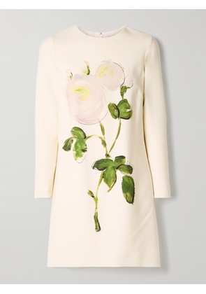 Oscar de la Renta - Floral-print Wool-blend Crepe Mini Dress - Off-white - US0,US2,US4,US6,US8