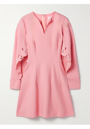 Oscar de la Renta - Cutout Guipure Lace-trimmed Wool-blend Crepe Mini Dress - Pink - US0,US2,US4,US6,US8