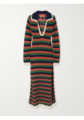 La DoubleJ - Perry Scalloped Striped Cotton Midi Dress - Multi - xx small,x small,small,medium,large,x large,xx large
