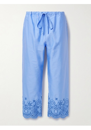 La DoubleJ - Broderie Anglaise Cotton-blend Poplin Straight-leg Pants - Blue - XS/S,M/L
